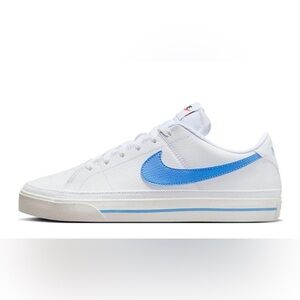 Nike White Sneakers with Blue Swoosh